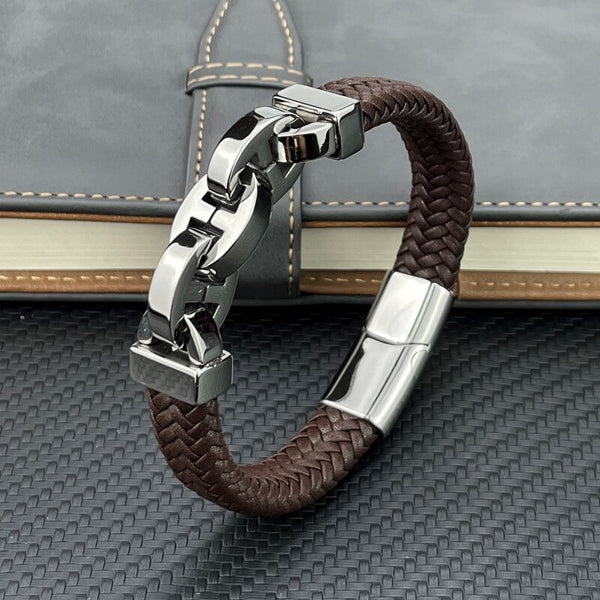 Bracelet en cuir véritable Bracelets à fermoir magnétique