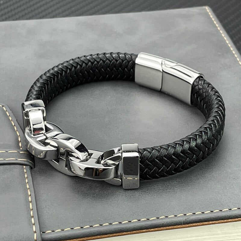 Genuine Leather Braided Bracelets Stainless steel
