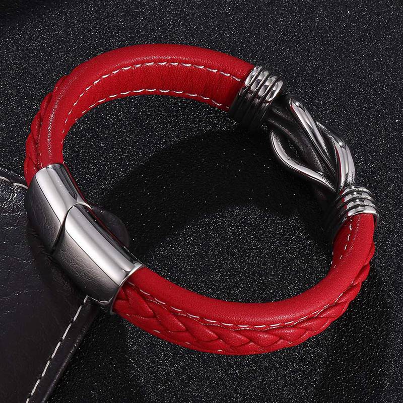 Bracelets en cuir rouge faits à la main en acier inoxydable