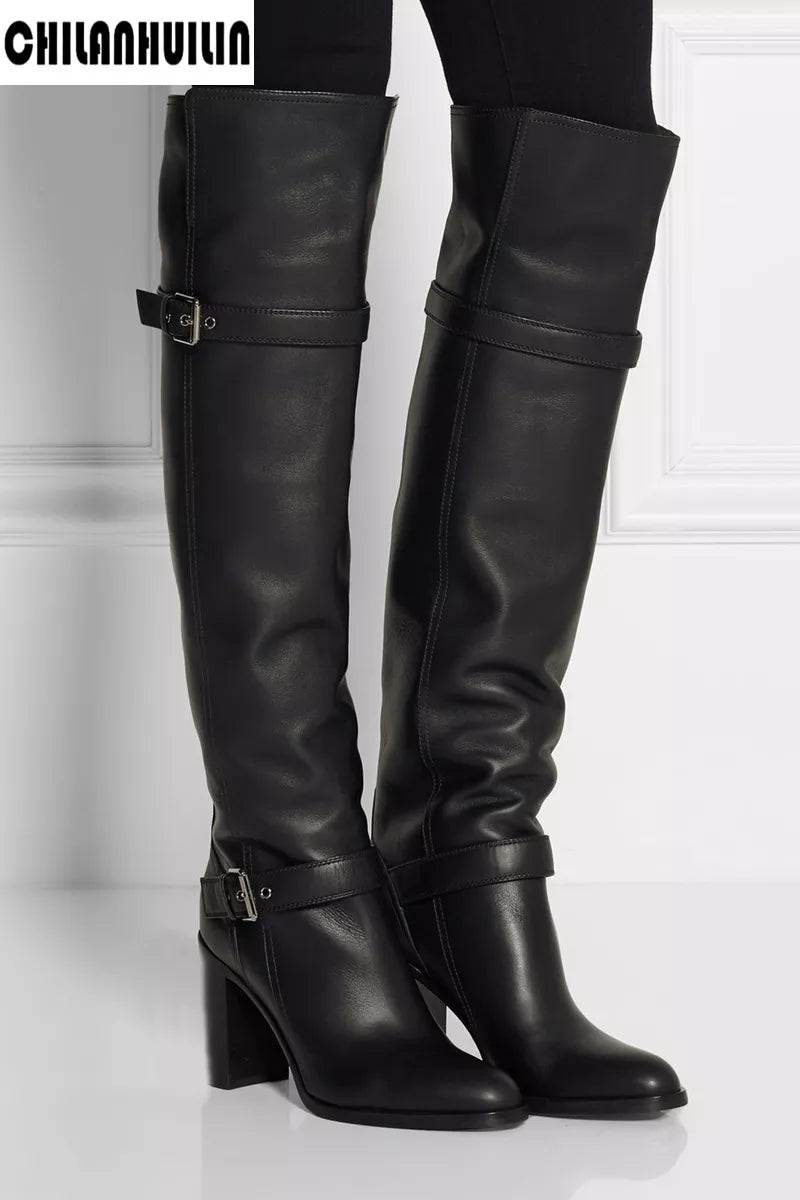 Warm short plush boots women over the knee-high heels