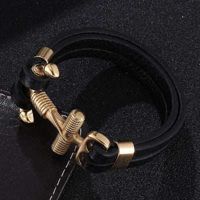Punk Style Gold Color Stainless Steel Cross Anchor Bracelet