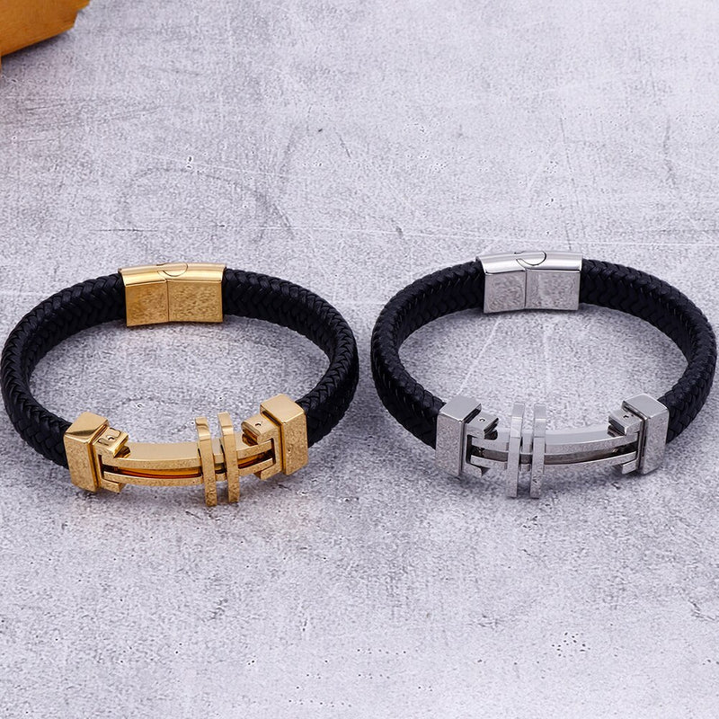 Braided Leather Hand Band Men's Bracelets with Magnet Closure