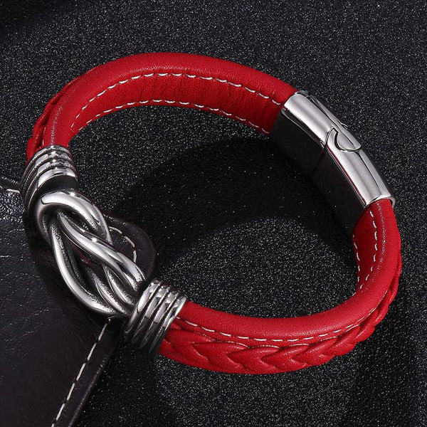 Bracelets en cuir rouge faits à la main en acier inoxydable