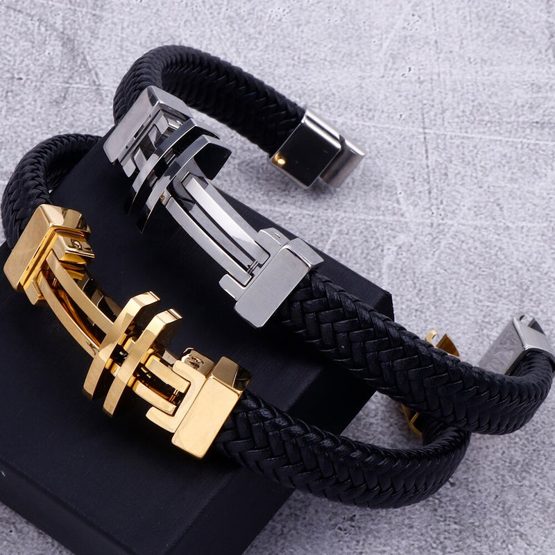 Braided Leather Hand Band Men's Bracelets with Magnet Closure