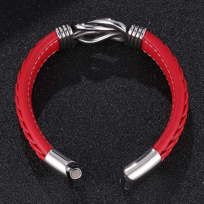 Red Leather Bracelets Handmade Stainless Steel