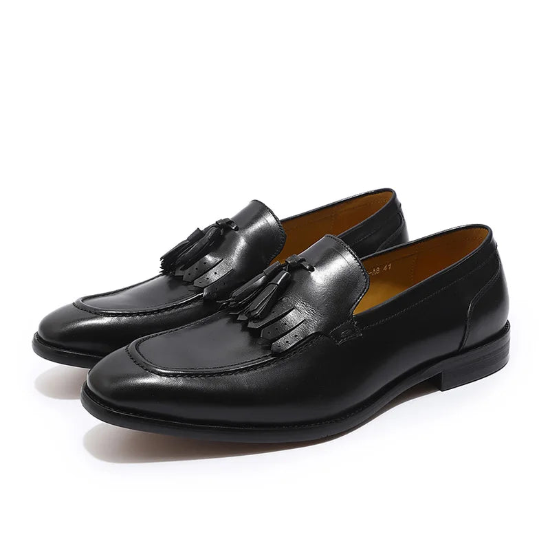 Genuine Leather Handmade Black Green Men's Loafers