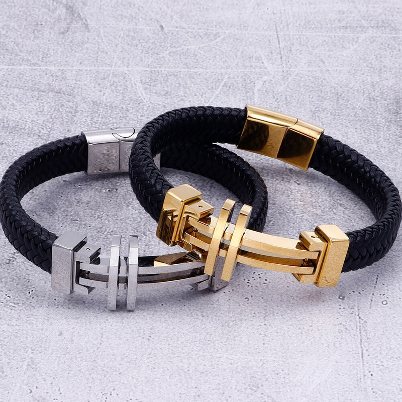 Braided Leather Hand Band Men's Bracelets with Magnet Closure