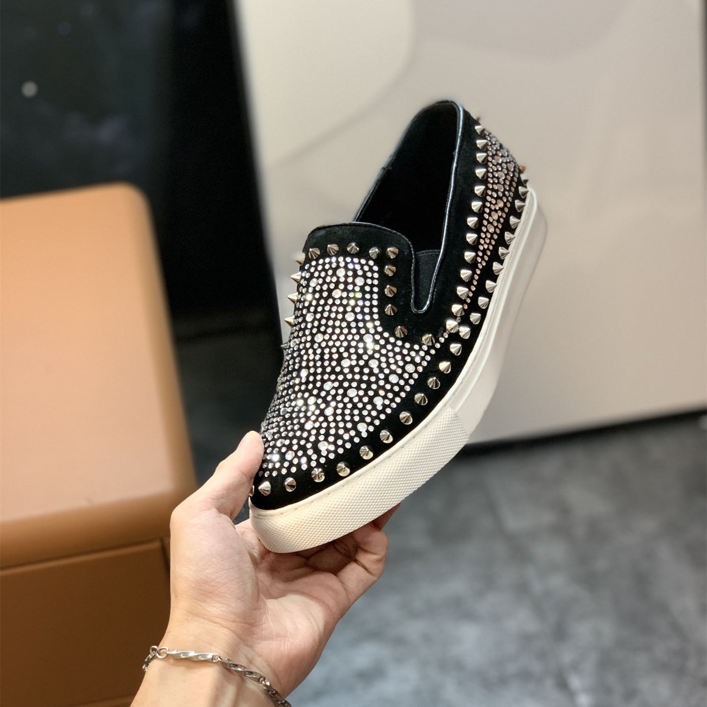 Luxury Designer Shoes Spiked Diamond