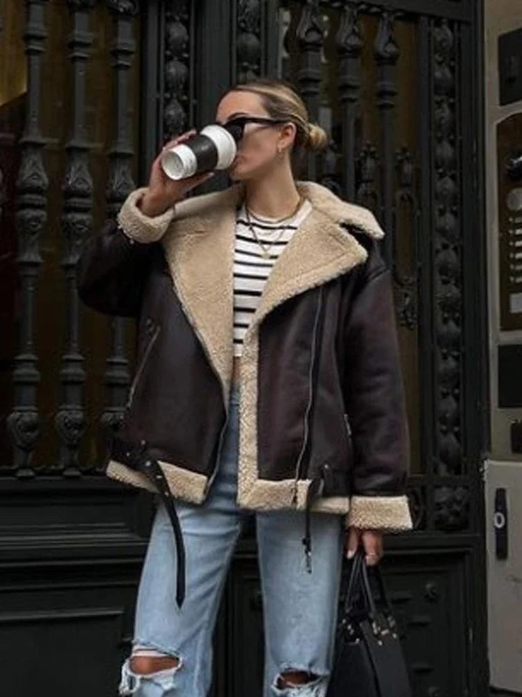 Double-sided Jackets Warm Coat Female Casual Lapel cold coat