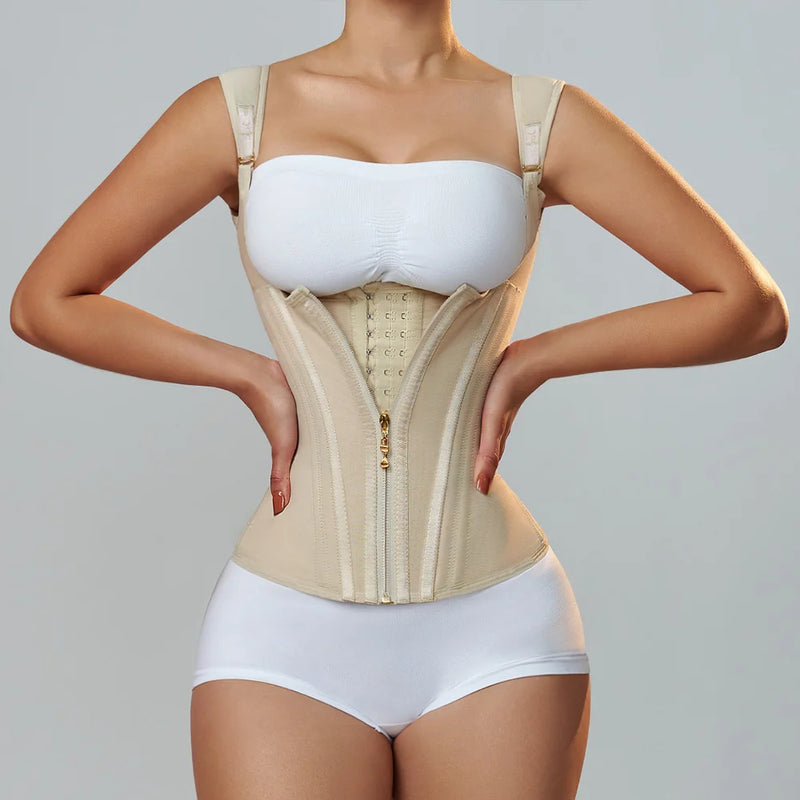 Fajas Colombians Girdles with Row Buckle and Zipper Postpartum Corset