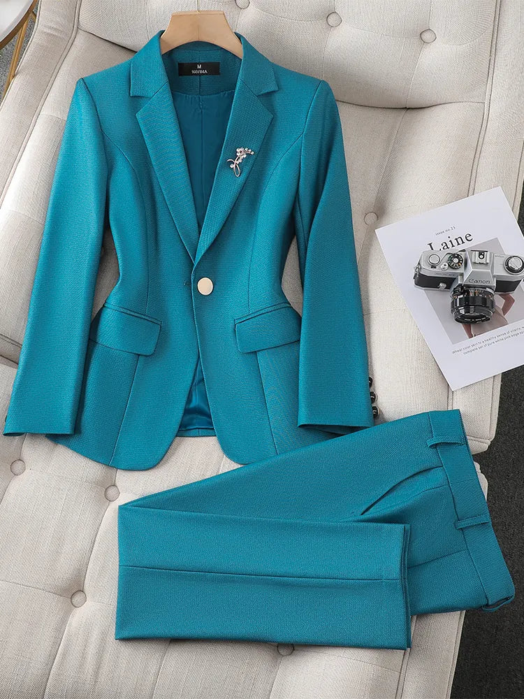 Jacket Trouser Female Business Work Wear 2 Piece Set