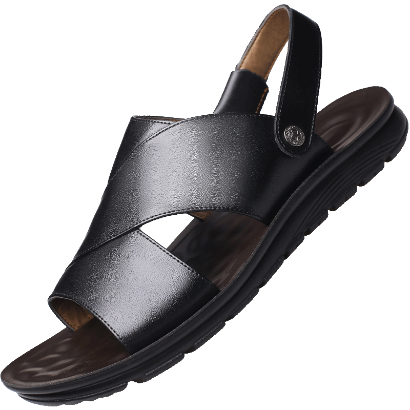 Dual-purpose beach shoes black cow leather thick