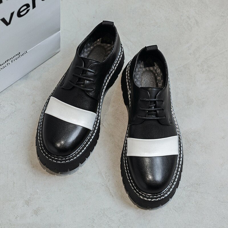 Men Casual Leather Shoes Lace-up Height Increasing Round Toe