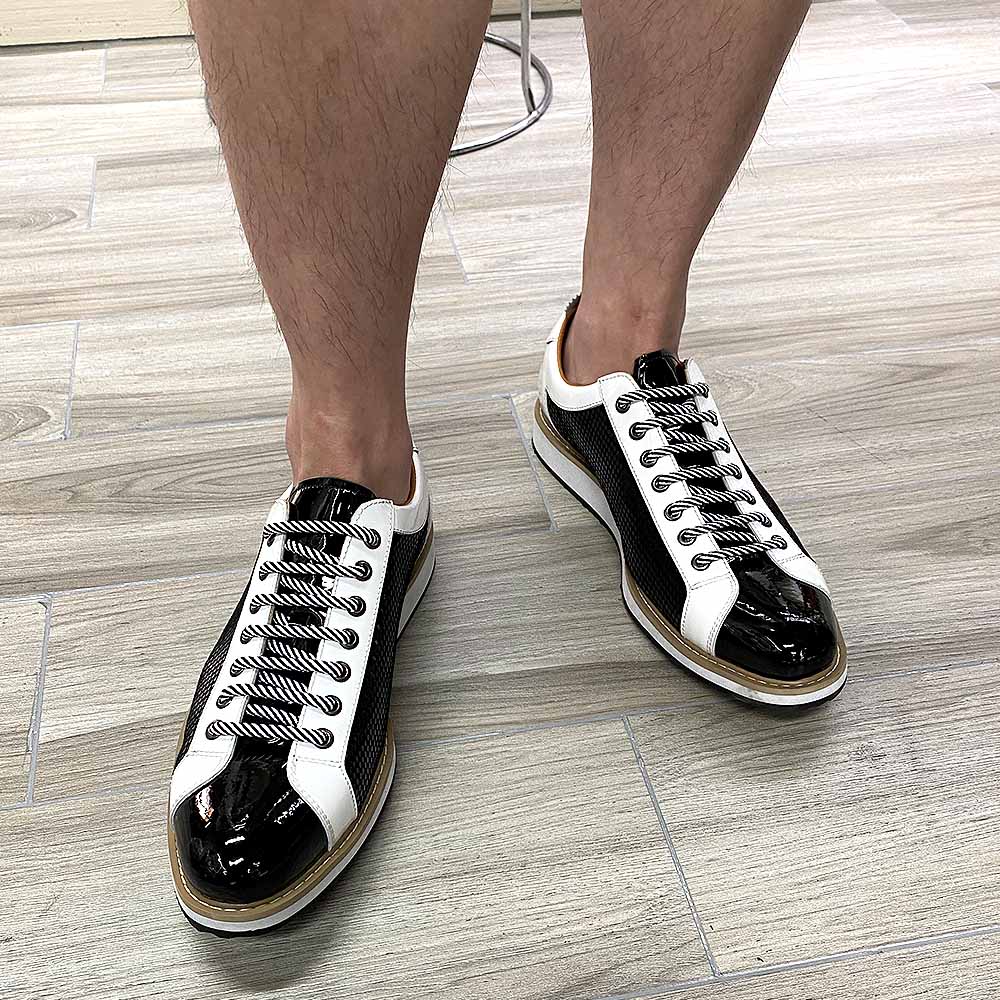 Luxury Brand Shoes Men Flat Sneakers Patent Leather Lace-up