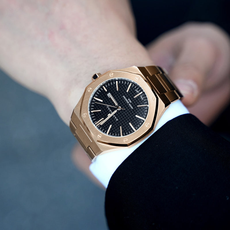 Luxury Quartz Rose Gold Men's Watch Octagon Design