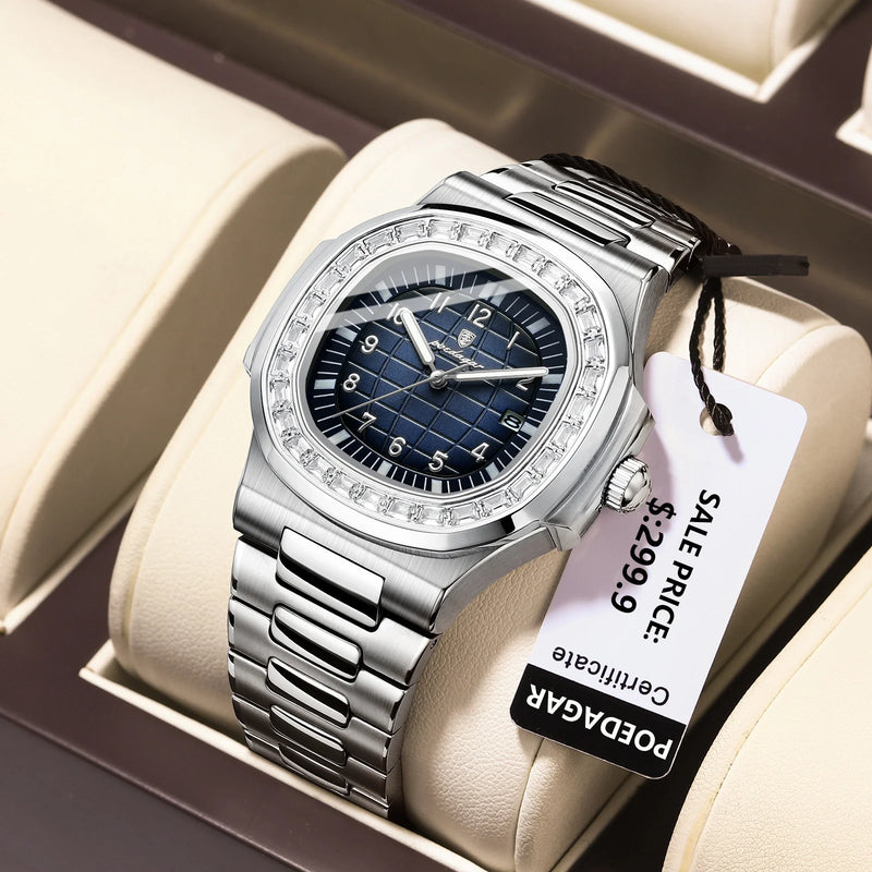 Quartz Wristwatches Luxury Square Man Watch Stainless Steel