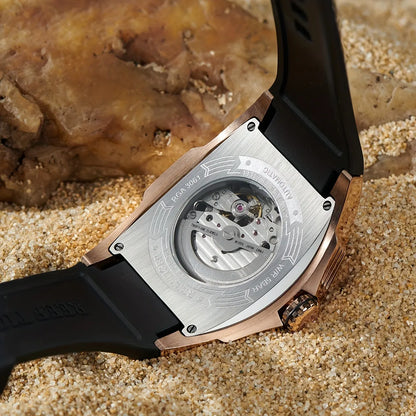 Men’s Luxury Tonneau Skeleton Dragon Dial Mechanical Automatic Watch