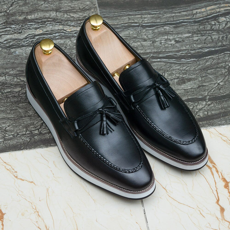 Calf Genuine Leather Casual Shoes Men Tassel Handmade