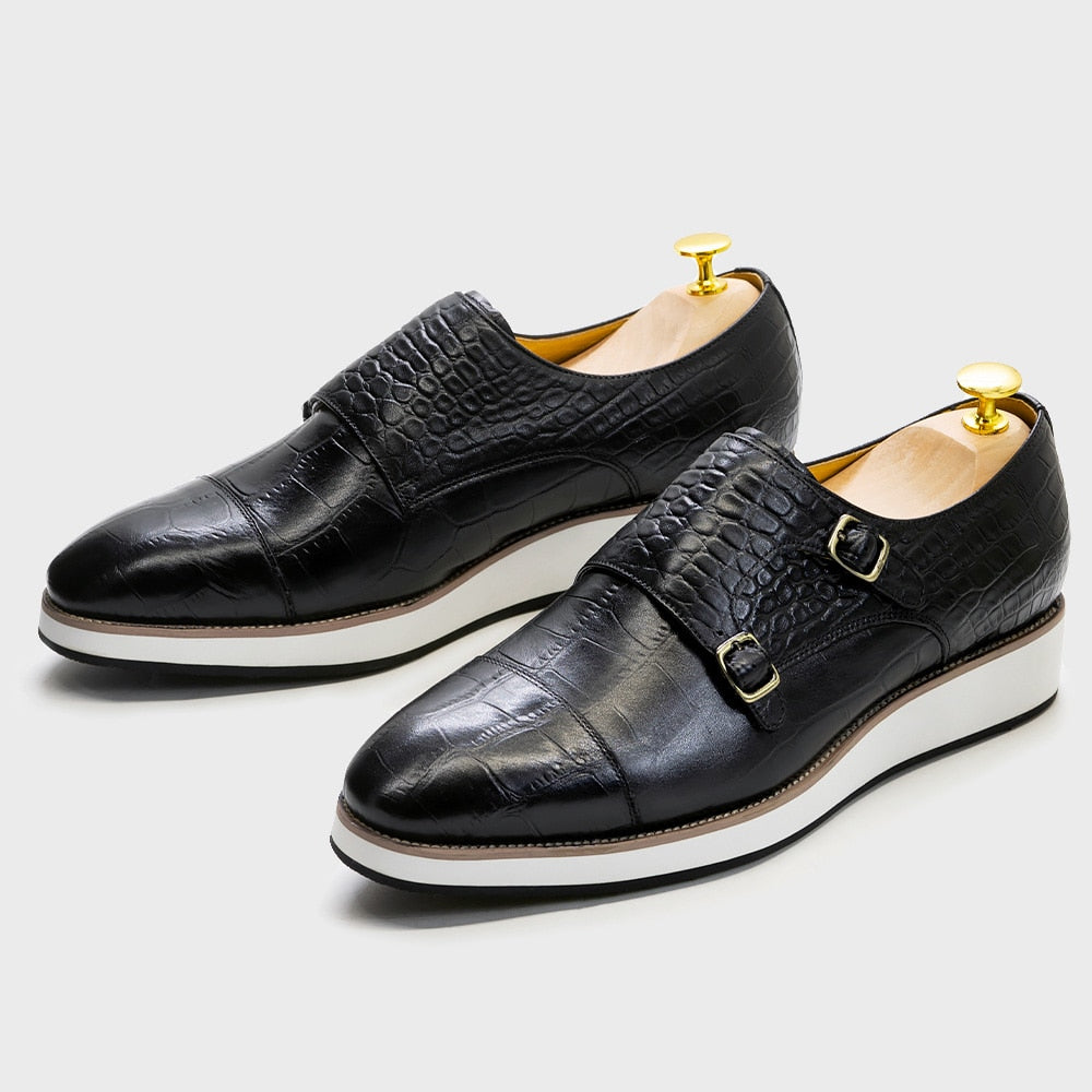 Chaussures décontractées classiques pour hommes en cuir de veau motif crocodile