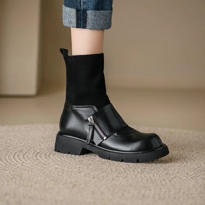 Mixed real leather ankle boots woman