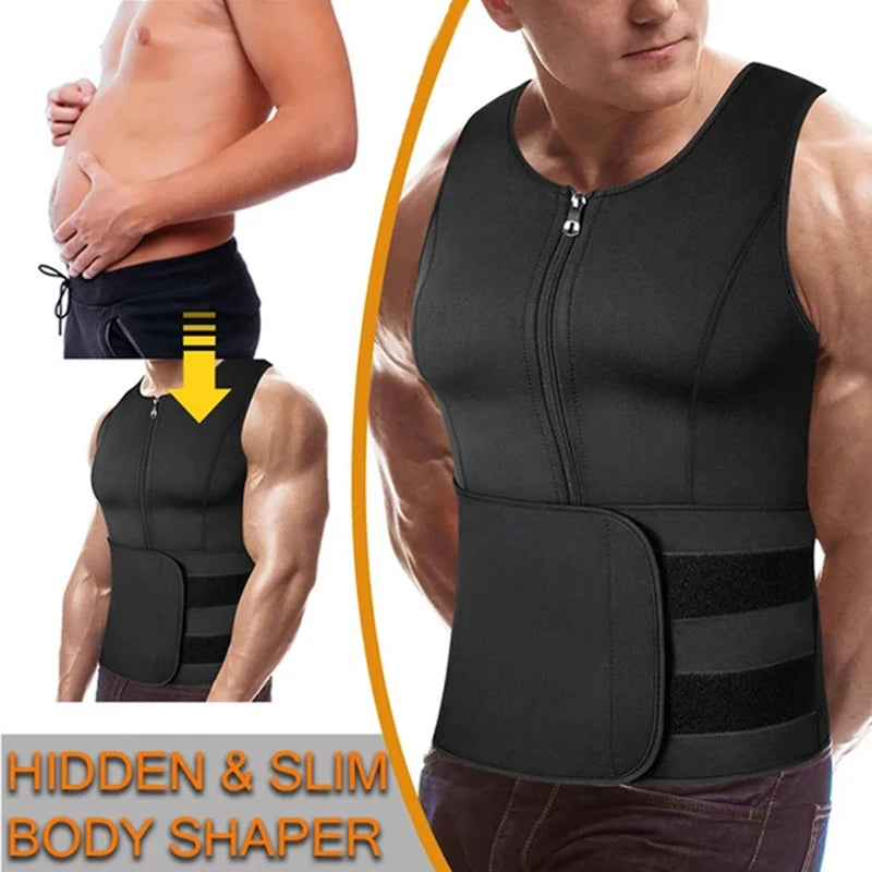 Men's Body Shaper Waist Trainer Sauna Vest Double Belt