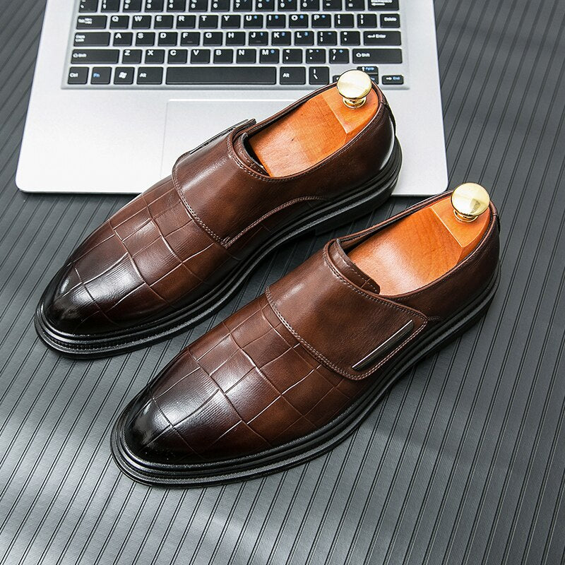 Italian Loafers Buckle Strap Round Toe Shoes