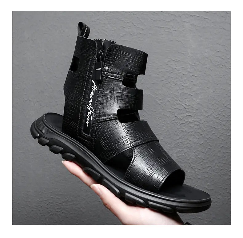 Men's Leather Open Toe High Top Casual Sandals