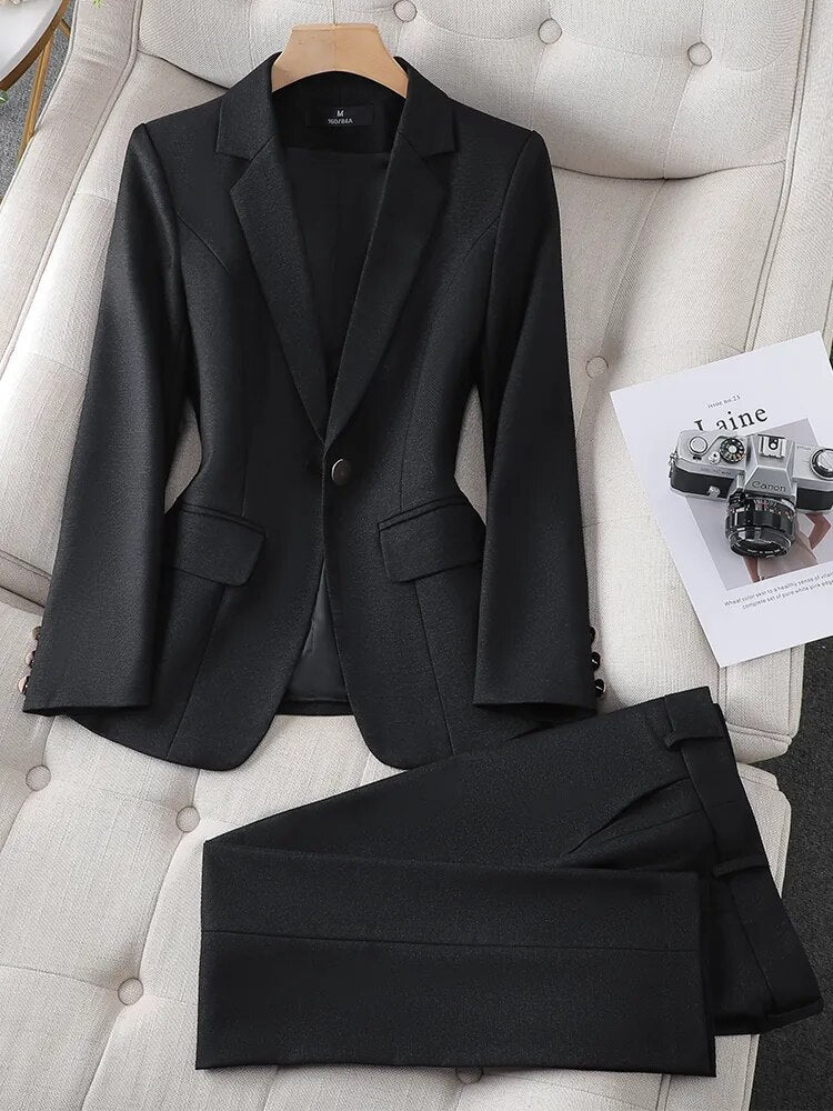 Jacket Trouser Female Business Work Wear 2 Piece Set