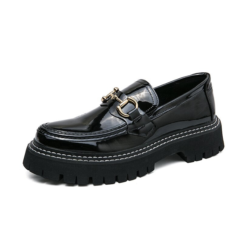 Patent Leather Men Lazy Shoes Student Platform Slip-On