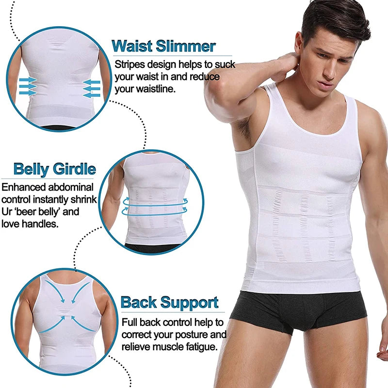 Men's Slimming Body Shaper Vest Shirt Abs Abdomen Slim Gym Workout Tummy