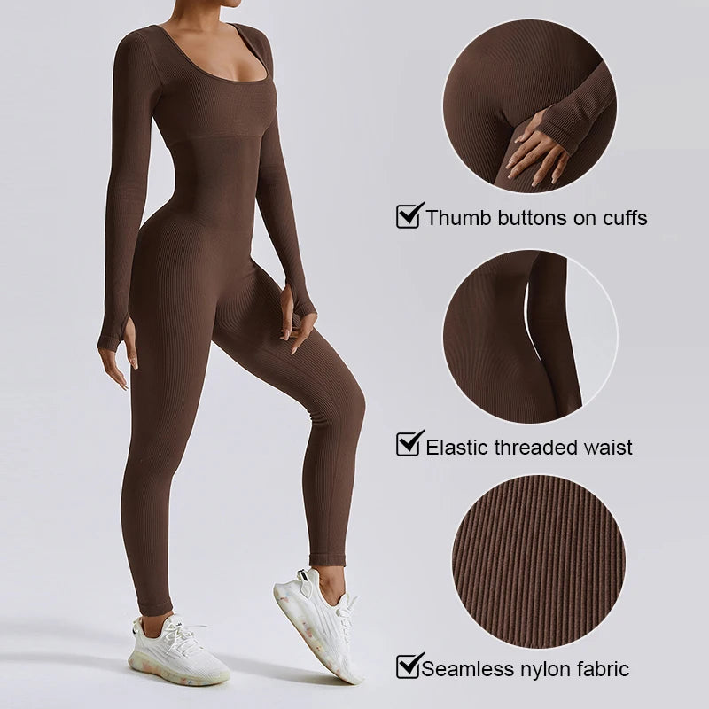 Jumpsuits One Piece Workout Ribbed Long Sleeve Rompers