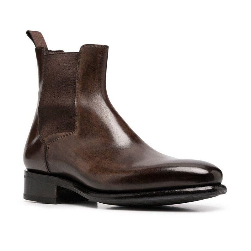 Chelsea Boots Business Hommes Bottes Courtes Slip-On Bout Rond