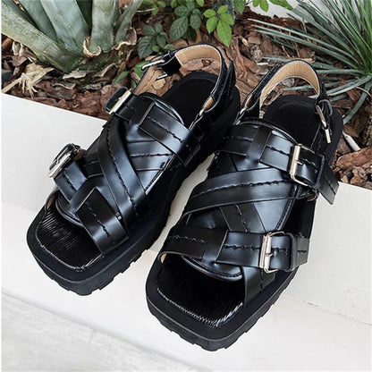 Men Sandals Leather Slippers Breathable Platform Non Slip
