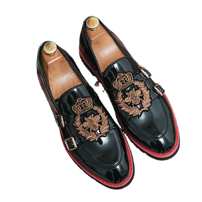 Loafers  Shallow Embroidery Applique Belt Buckle Decoration Slip-On