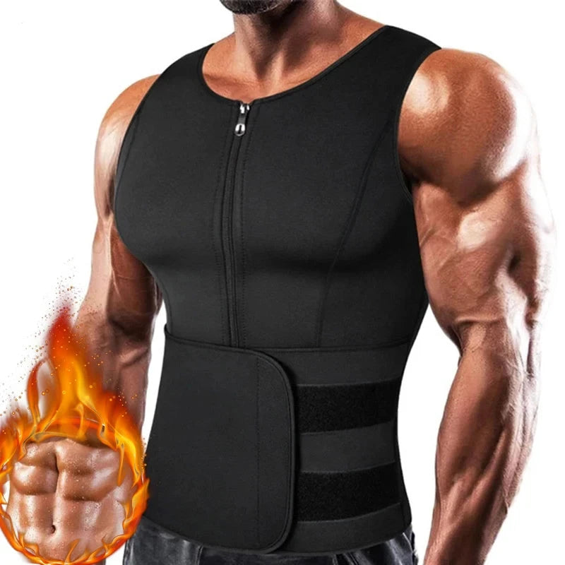 Men's Body Shaper Waist Trainer Sauna Vest Double Belt