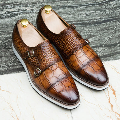 Classic Men's Casual Shoes Calf Leather Crocodile Pattern
