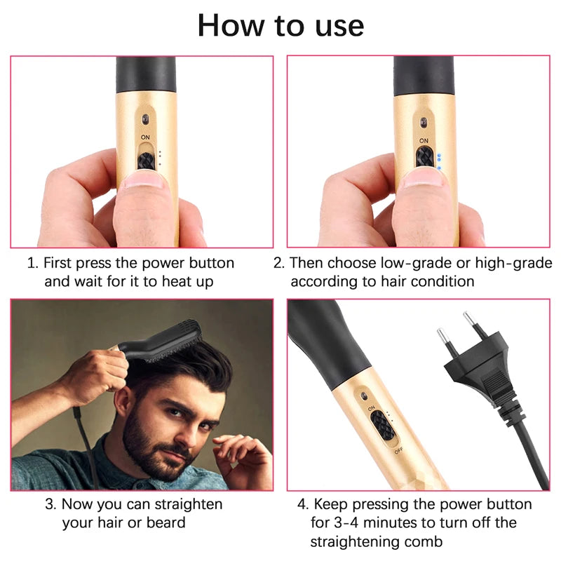 Straightener Electric Iron Heating Comb for Men Beard