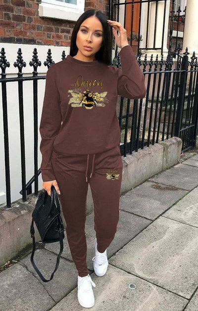Lady Printing Casual Sports Long Sleeve Tops and Pants