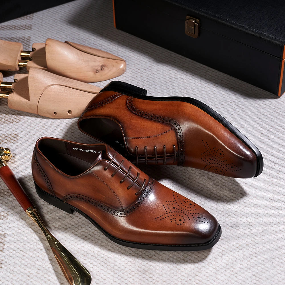 Italian Men's Dress Shoes Genuine Leather Male Plain Toe