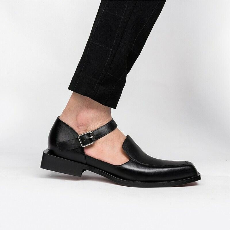 Zapatos de hombre de negocios con correa de hebilla y puntera redonda, sandalias, zapatos