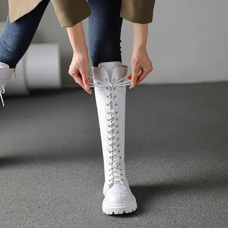 Platform boots for women knee high heeled boots punk