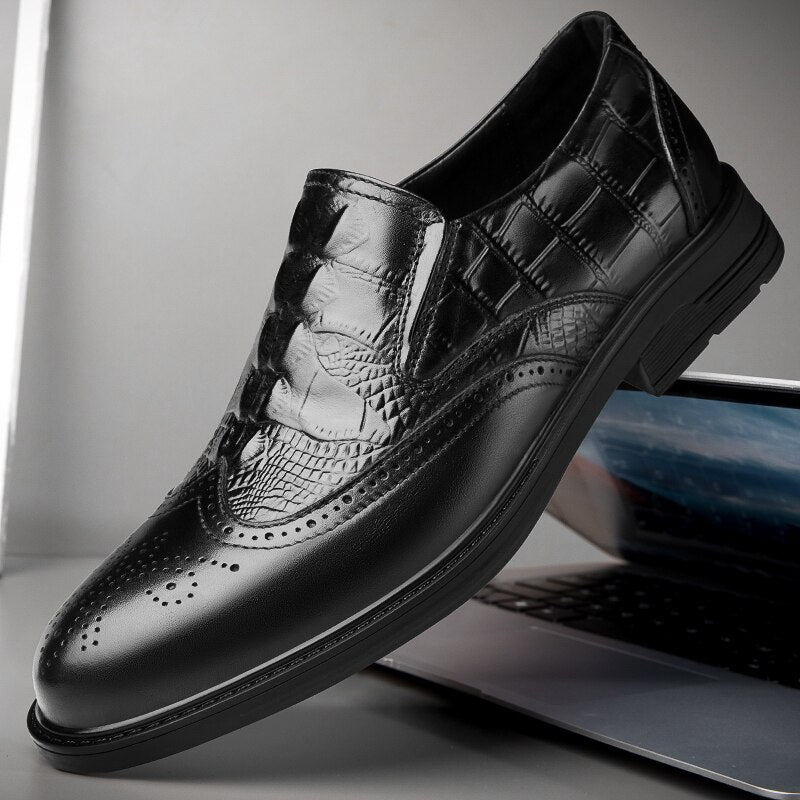 Leather Shoes Men's PU Luxury Crocodile Pattern