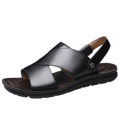 Chaussures de plage à double usage en cuir de vachette épais noir