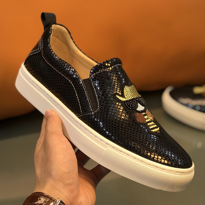 Genuine Leather Loafers Casual Sneakers Snake Pattern