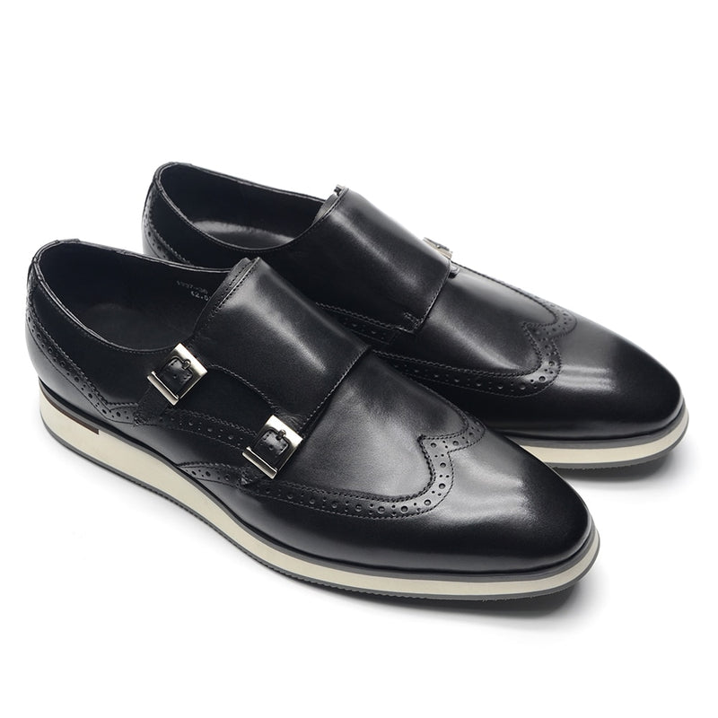 Men Sneakers Genuine Cow Leather Monk Strap Basic Double Buckles