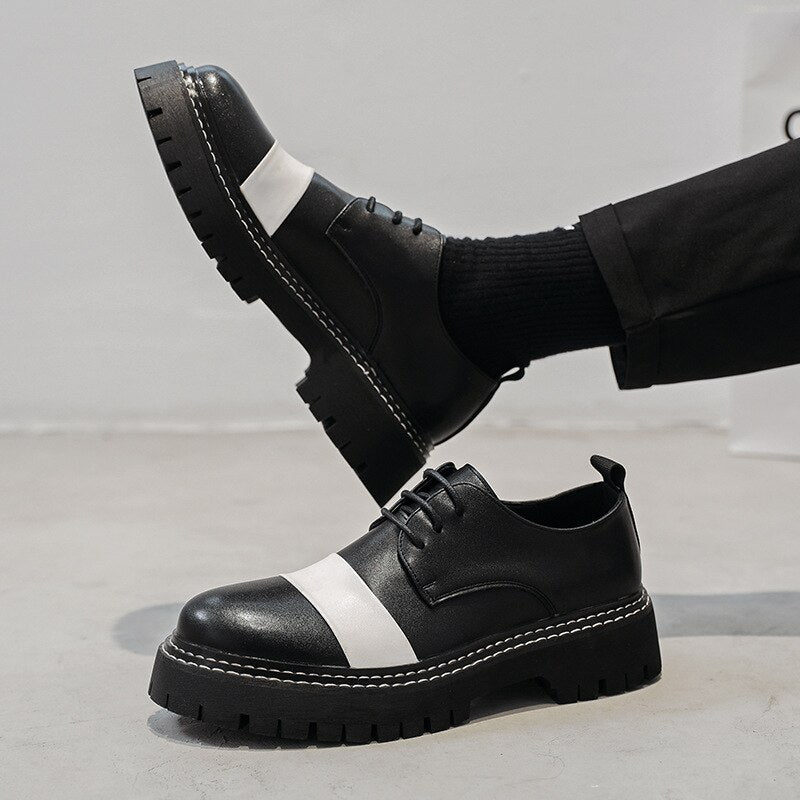 Men Casual Leather Shoes Lace-up Height Increasing Round Toe