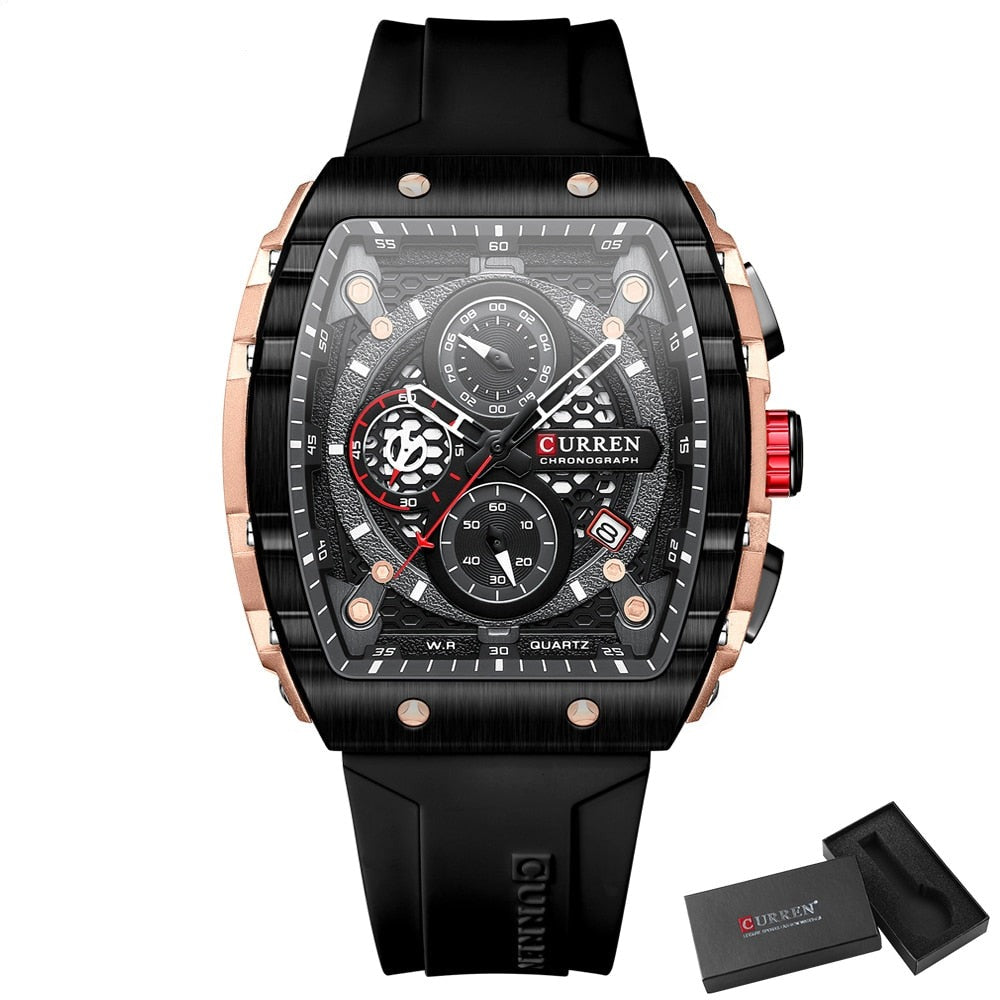 Luxury Square Quartz Wristwatch for Men Date Clock