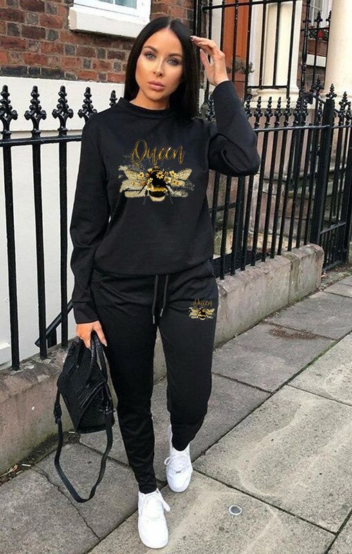 Lady Printing Casual Sports Long Sleeve Tops and Pants