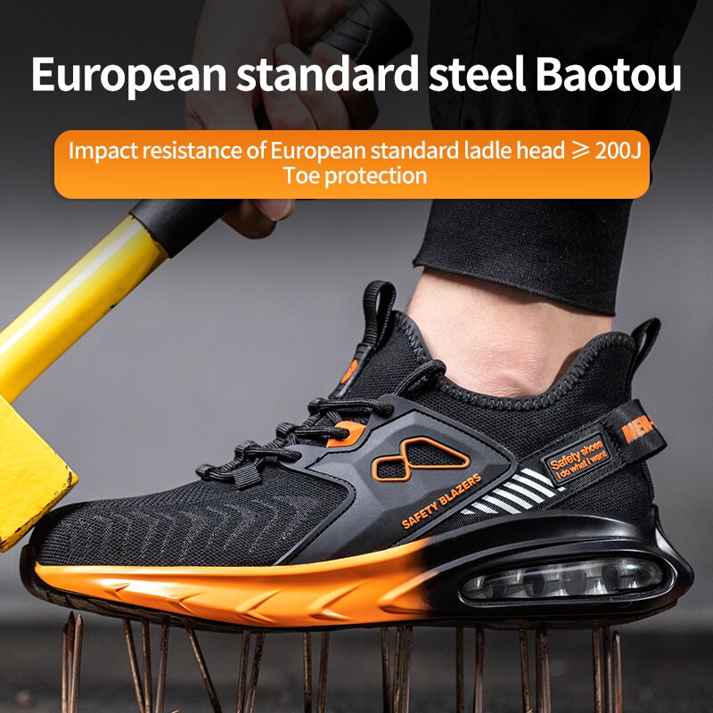 ¡Novedad! Zapatos de trabajo anaranjados con punta de acero, zapatos deportivos, zapatos de seguridad indestructibles, zapatos industriales antipinchazos para hombres