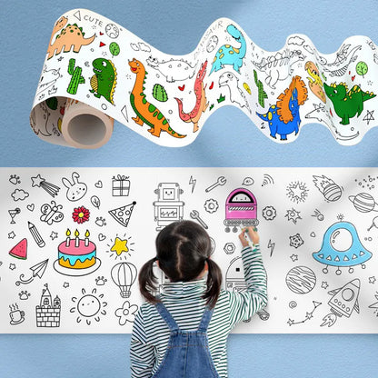 Children Drawing Roll DIY Sticky Color Filling Paper Coloring Paper Roll for Kids